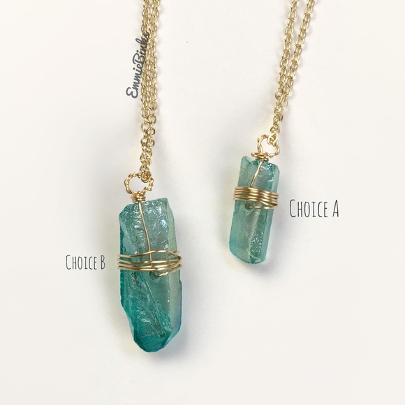 New Vibrant Aqua Green Aura Quartz Crystal Gold Plated Necklace -Crystal Pendant - Picture 8 of 13
